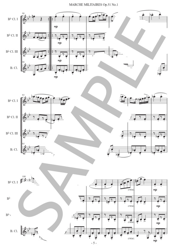 シューベルト「軍隊行進曲第1番」クラリネット四重奏版 (フランツ・シューベルト) / 初〜中級 - サンプル譜面 5/5