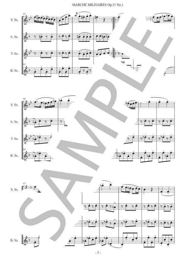シューベルト「軍隊行進曲第1番」サックス四重奏版 (フランツ・シューベルト) / アルトサックス 初〜中級 - サンプル譜面 5/5