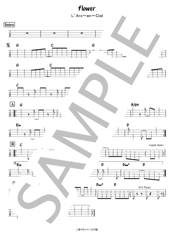 flower (L'Arc〜en〜Ciel) / エレキベース 中級 - サンプル譜面 1/3