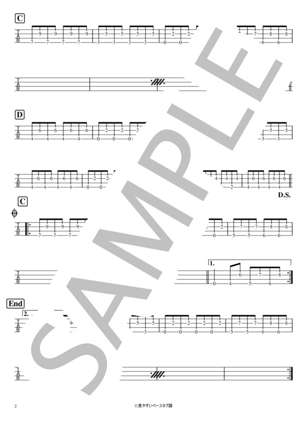 ガッツだぜ!! (ウルフルズ) / エレキベース 初級 - サンプル譜面 2/2