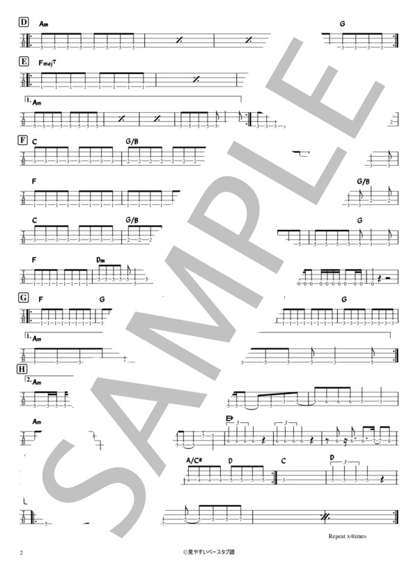 DAHILA (X JAPAN) / エレキベース 初級 - サンプル譜面 2/4