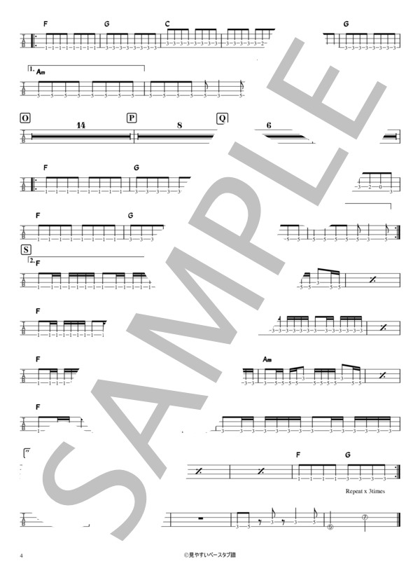 DAHILA (X JAPAN) / エレキベース 初級 - サンプル譜面 4/4