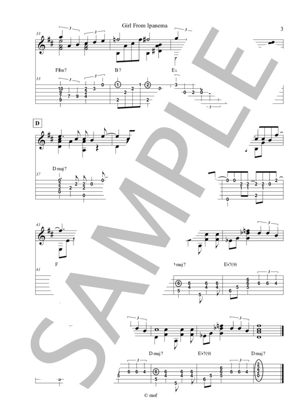 イパネマの娘 (アントニオ・カルロス・ジョビン) / ギターソロ 初〜中級 - サンプル譜面 3/3