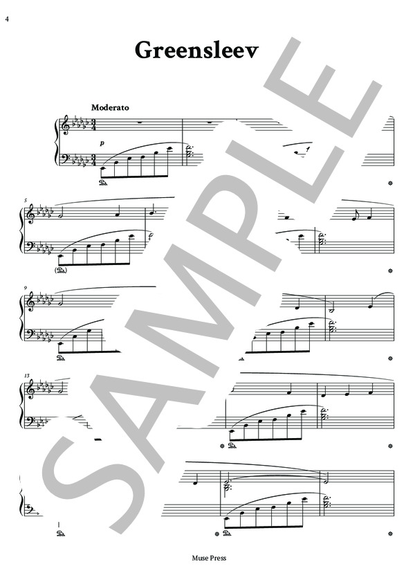 グリーンスリーブス（レイモンド・ルーウェンサール編曲） / ピアノソロ 初〜中級 - サンプル譜面 4/5
