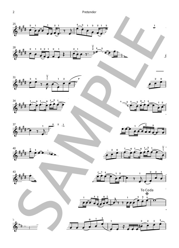 Pretender(バイオリンメロディ譜・指番号付き・フル尺） (藤原 聡) / ヴァイオリン 初級 - サンプル譜面 2/3