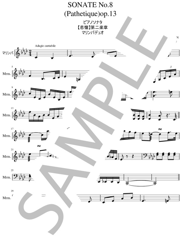 【マリンバデュオ】ピアノソナタ【悲愴】～2楽章～ (ルートヴィヒ・ヴァン・ベートーヴェン) / 中級 - サンプル譜面 5/5