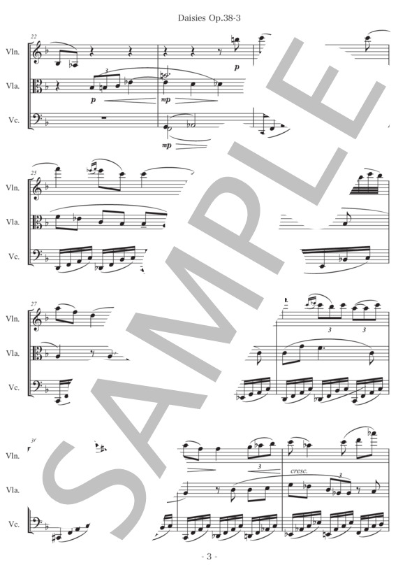 Daisies Op.38-3 ひなぎく 弦楽三重奏版 (セルゲイ・ラフマニノフ) / アンサンブル弦楽 上級 - サンプル譜面 3/5