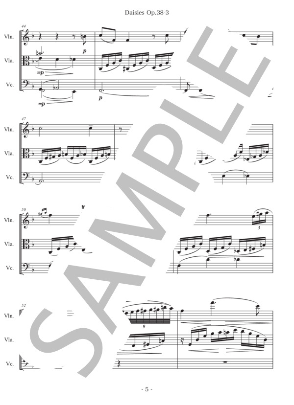 Daisies Op.38-3 ひなぎく 弦楽三重奏版 (セルゲイ・ラフマニノフ) / アンサンブル弦楽 上級 - サンプル譜面 5/5