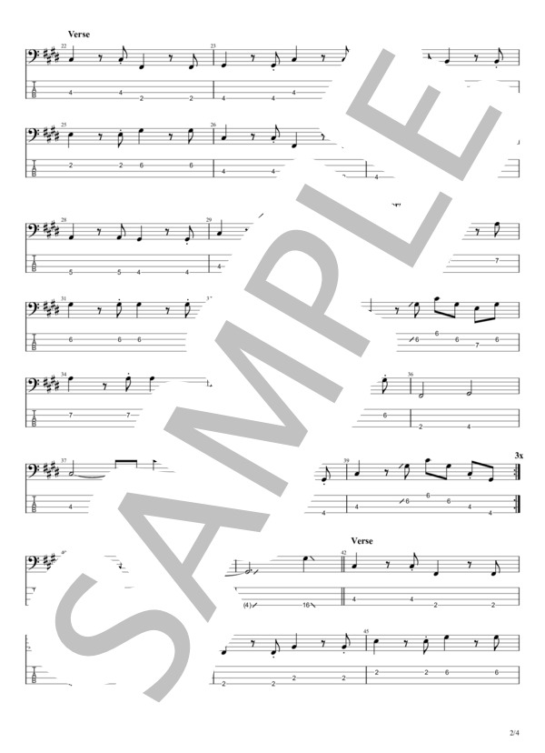 夏をあきらめて (研 ナオコ) / エレキベース 初〜中級 - サンプル譜面 2/4