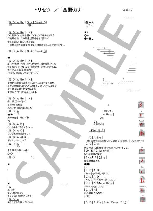トリセツ (西野 カナ) / ギター弾き語り 初級 - サンプル譜面 1/1