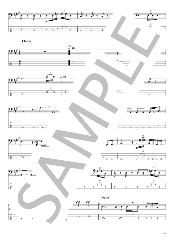 NO MORE MUSIC (OKAMOTO'S) / エレキベース 初〜中級 - サンプル譜面 4/5