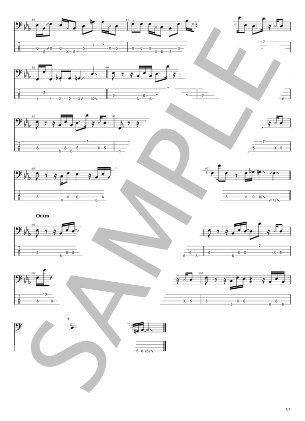 OK,Cheers! (chelmico) / エレキベース 中〜上級 - サンプル譜面 5/5