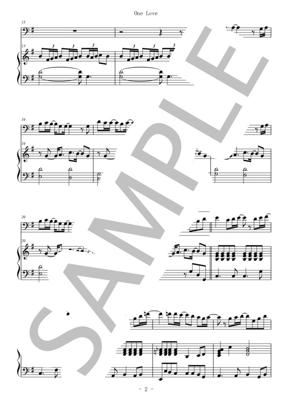 One Love(ファゴット＆ピアノ伴奏） (嵐) / 中〜上級 - サンプル譜面 2/5