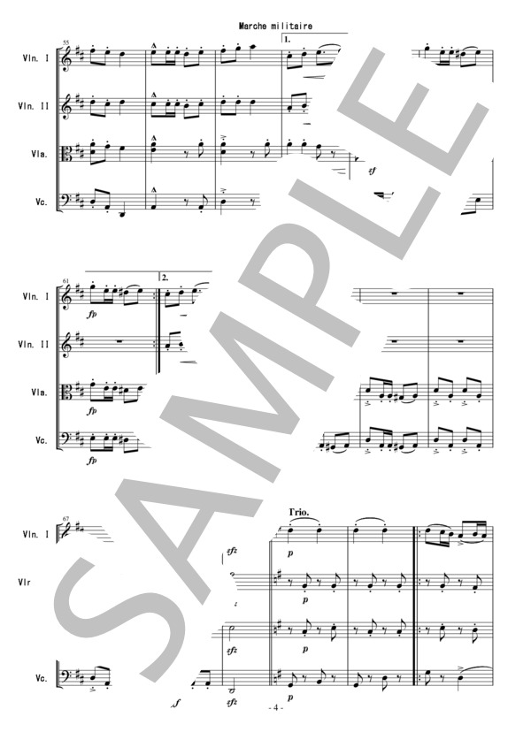 軍隊行進曲第1番 - 弦楽四重奏版 (フランツ・シューベルト) / アンサンブル弦楽 初〜中級 - サンプル譜面 4/5