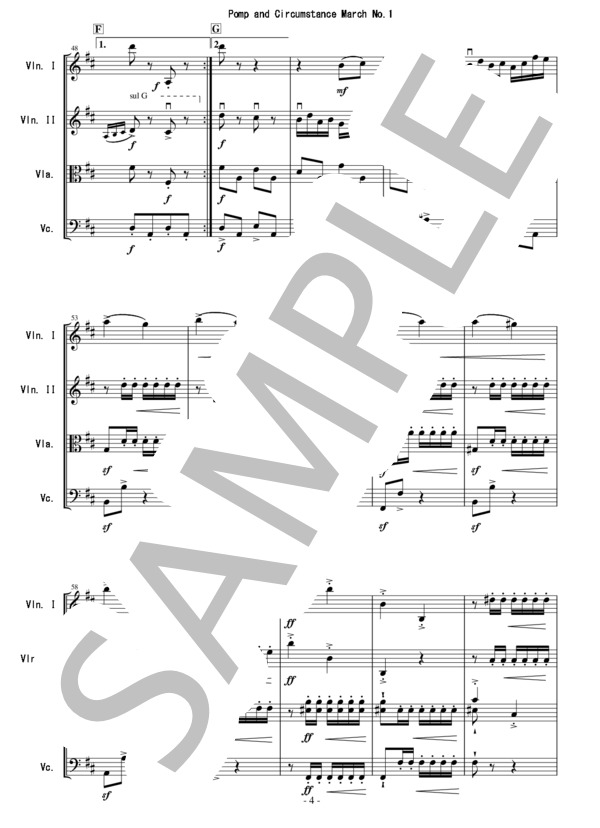 行進曲≪威風堂々≫第1番 - 弦楽四重奏版 (エドワード・エルガー) / アンサンブル弦楽 中級 - サンプル譜面 4/5