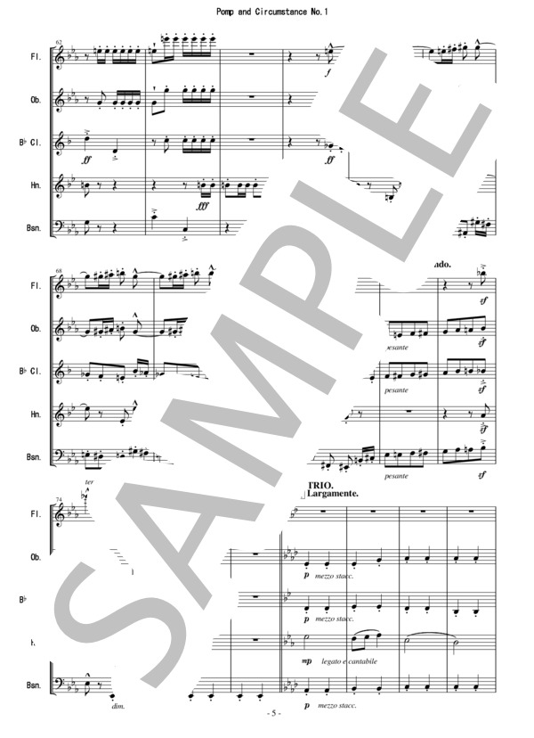 行進曲≪威風堂々≫第1番 - 木管五重奏版 (エドワード・エルガー) / アンサンブル木管 中級 - サンプル譜面 5/5