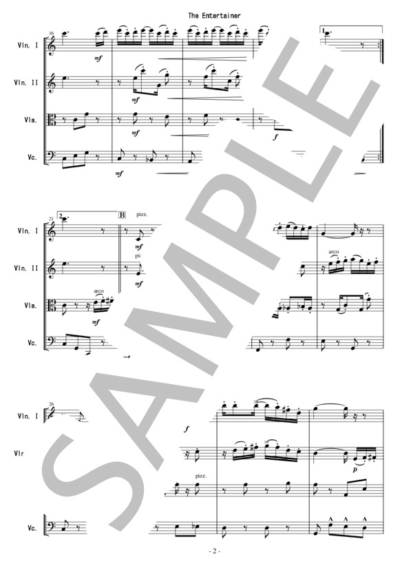 ジ・エンターテイナー - 弦楽四重奏版 (スコット・ジョプリン) / アンサンブル弦楽 初級 - サンプル譜面 2/5