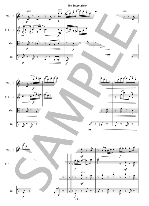 ジ・エンターテイナー - 弦楽四重奏版 (スコット・ジョプリン) / アンサンブル弦楽 初級 - サンプル譜面 4/5