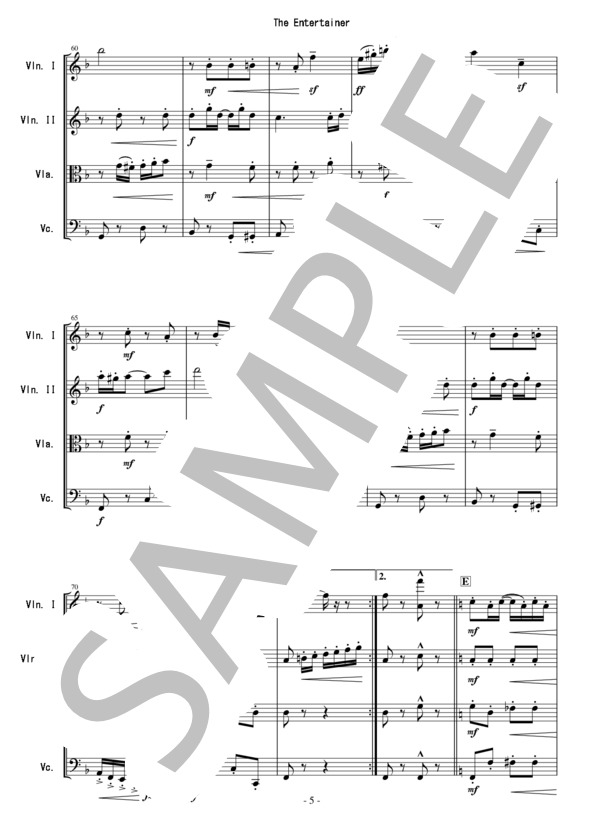 ジ・エンターテイナー - 弦楽四重奏版 (スコット・ジョプリン) / アンサンブル弦楽 初級 - サンプル譜面 5/5