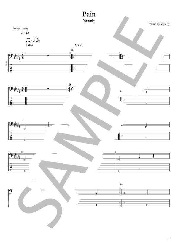 pain (Vaundy) / エレキベース 入門〜初級 - サンプル譜面 1/2