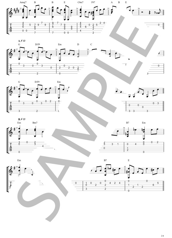 パプリカソロギター奏法解説付き (フーリン) / ギターソロ 中級 - サンプル譜面 2/5