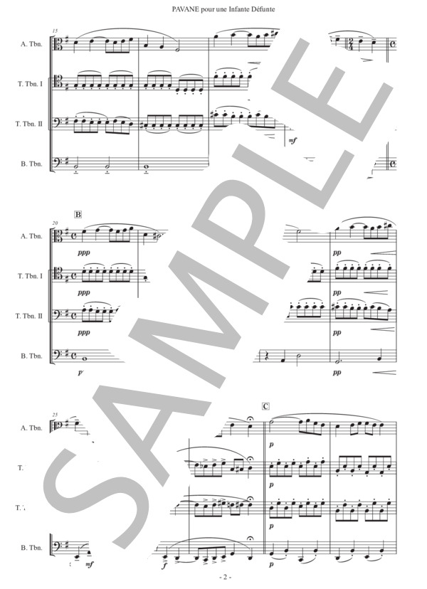 ラヴェル「亡き王女のためのパヴァーヌ」トロンボーン四重奏版 (モーリス・ラヴェル) / 初〜中級 - サンプル譜面 2/5