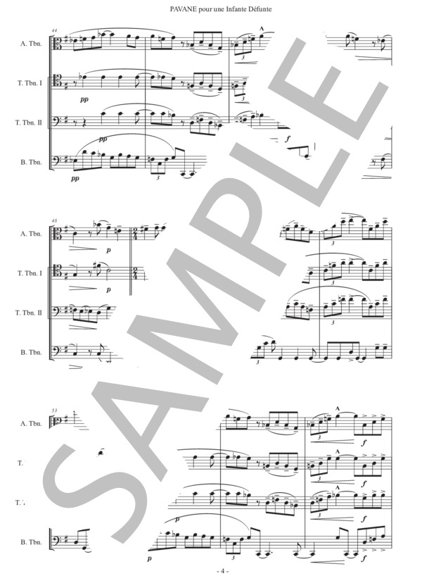ラヴェル「亡き王女のためのパヴァーヌ」トロンボーン四重奏版 (モーリス・ラヴェル) / 初〜中級 - サンプル譜面 4/5