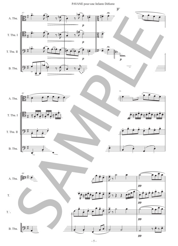 ラヴェル「亡き王女のためのパヴァーヌ」トロンボーン四重奏版 (モーリス・ラヴェル) / 初〜中級 - サンプル譜面 5/5