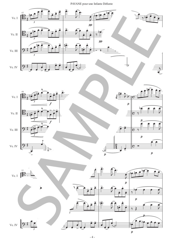 ラヴェル「亡き王女のためのパヴァーヌ」チェロ四重奏版 (モーリス・ラヴェル) / 初〜中級 - サンプル譜面 4/5