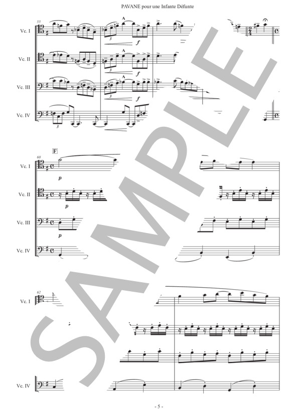 ラヴェル「亡き王女のためのパヴァーヌ」チェロ四重奏版 (モーリス・ラヴェル) / 初〜中級 - サンプル譜面 5/5