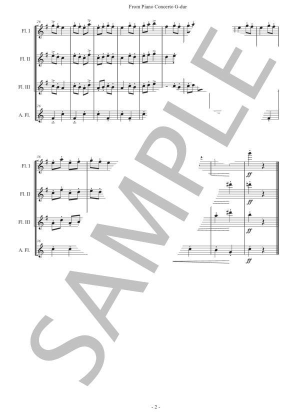 ラヴェル「ピアノ協奏曲ト長調から」フルート四重奏版 (モーリス・ラヴェル) / 初〜中級 - サンプル譜面 2/5