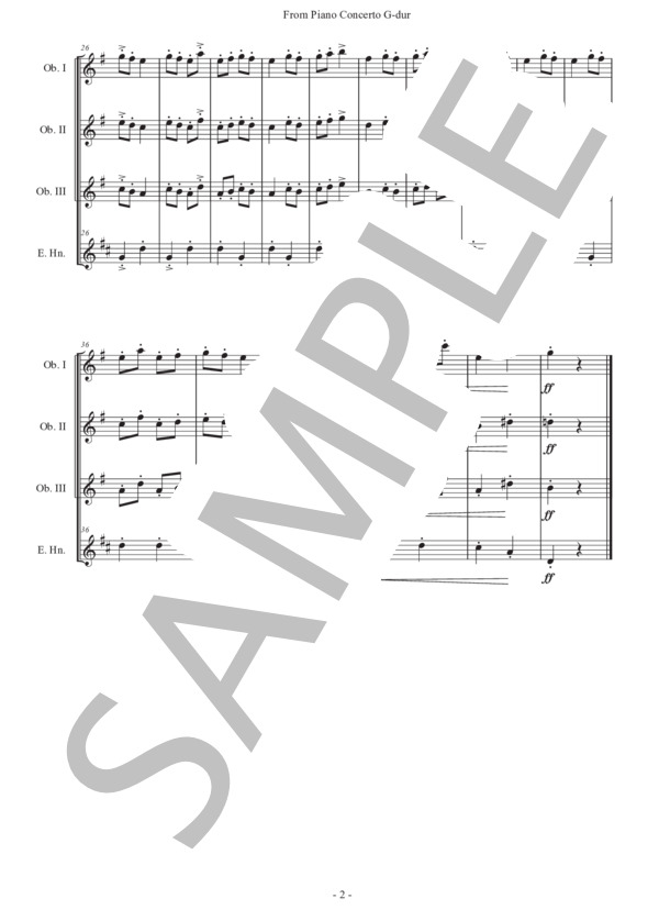 ラヴェル「ピアノ協奏曲ト長調から」オーボエ四重奏版 (モーリス・ラヴェル) / 初〜中級 - サンプル譜面 2/5