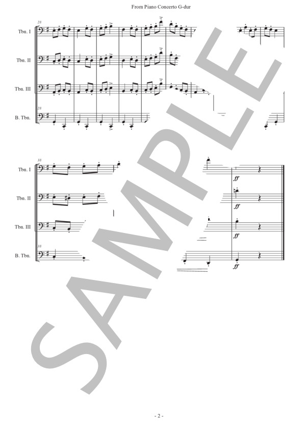 ラヴェル「ピアノ協奏曲ト長調から」トロンボーン四重奏版 (モーリス・ラヴェル) / 初〜中級 - サンプル譜面 2/5