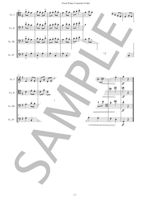 ラヴェル「ピアノ協奏曲ト長調から」チェロ四重奏版 (モーリス・ラヴェル) / 初〜中級 - サンプル譜面 2/5