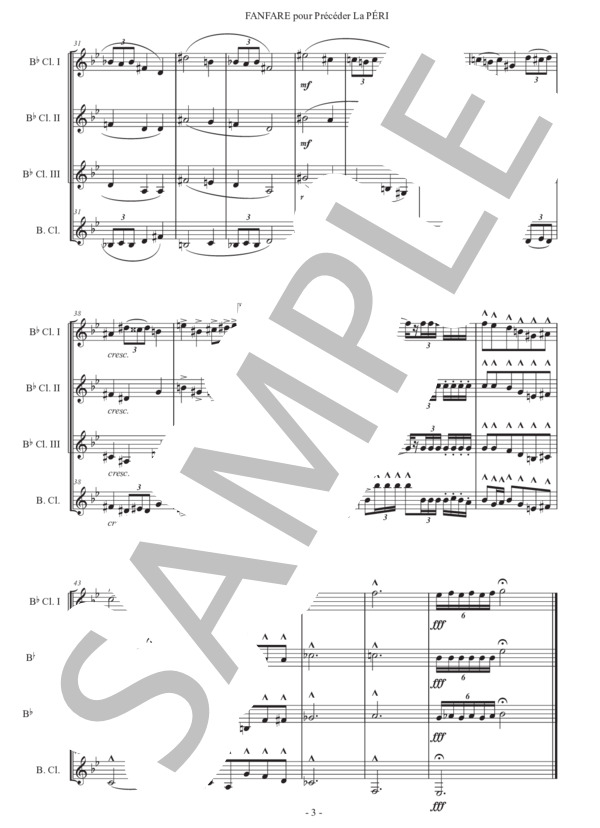 デュカス「ラ・ペリのファンファーレ」クラリネット四重奏版 (ポール・デュカス) / 中級 - サンプル譜面 3/5