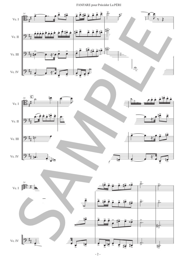 デュカス「ラ・ペリのファンファーレ」チェロ四重奏版 (ポール・デュカス) / 中級 - サンプル譜面 2/5