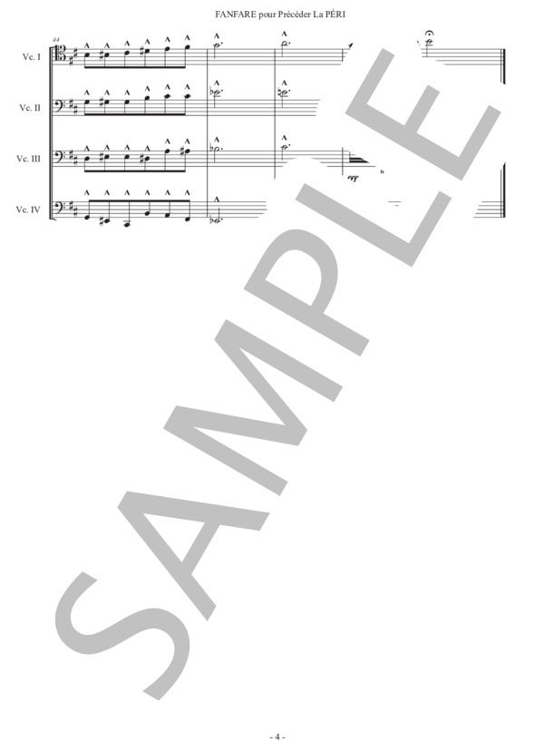 デュカス「ラ・ペリのファンファーレ」チェロ四重奏版 (ポール・デュカス) / 中級 - サンプル譜面 4/5