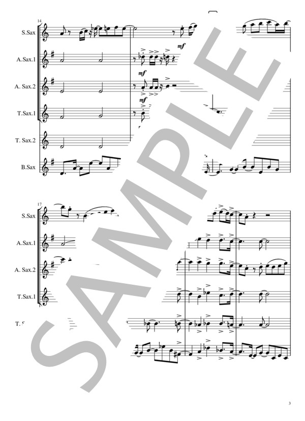 昼休みのエスプレッソ ~サキソフォン6重奏~ (お茶漬け) / アンサンブル木管 中級 - サンプル譜面 3/5