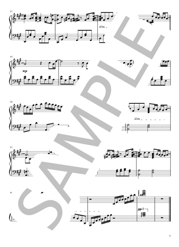 RAIN (SEKAI NO OWARI) / ピアノソロ 中級 - サンプル譜面 5/5