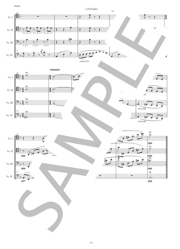 アルベニス「エスパーニャ〜前奏曲」チェロ四重奏版 (イサーク・アルベニス) / 初〜中級 - サンプル譜面 3/5