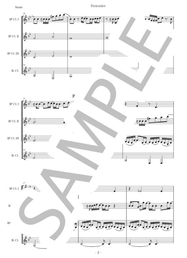 藤原聡「Pretender」クラリネット四重奏版 (Official髭男dism) / 初〜中級 - サンプル譜面 2/5