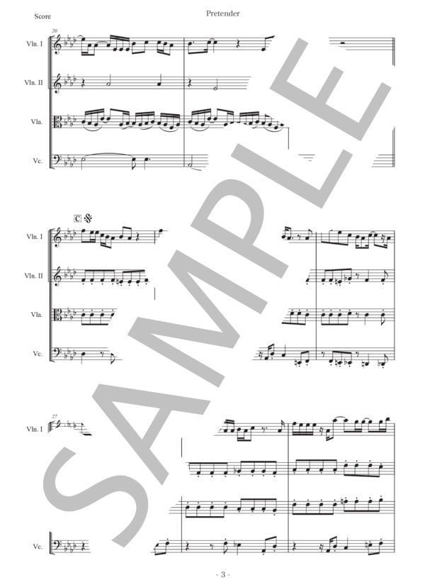 藤原聡「Pretender」弦楽四重奏版 (Official髭男dism) / 初〜中級 - サンプル譜面 3/5