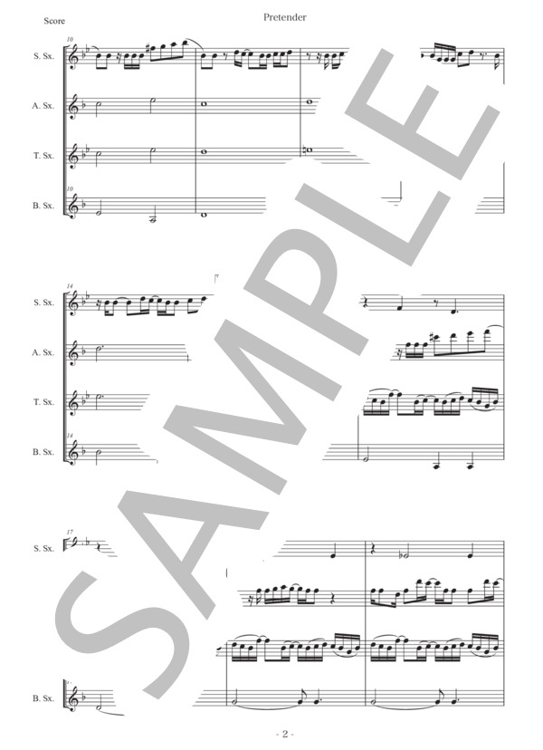 藤原聡「Pretender」サックス四重奏版 (Official髭男dism) / アルトサックス 初〜中級 - サンプル譜面 2/5