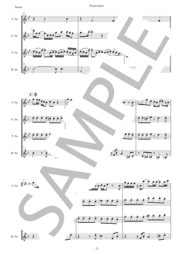 藤原聡「Pretender」サックス四重奏版 (Official髭男dism) / アルトサックス 初〜中級 - サンプル譜面 3/5