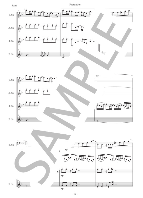 藤原聡「Pretender」サックス四重奏版 (Official髭男dism) / アルトサックス 初〜中級 - サンプル譜面 5/5