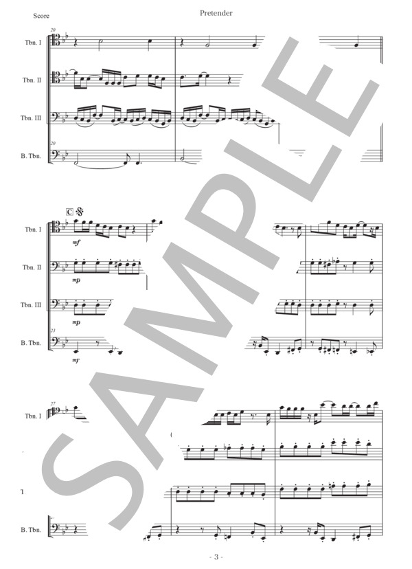 藤原聡「Pretender」トロンボーン四重奏版 (Official髭男dism) / 初〜中級 - サンプル譜面 3/5