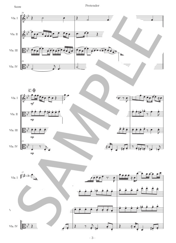 藤原聡「Pretender」ヴィオラ四重奏版 (Official髭男dism) / 初〜中級 - サンプル譜面 3/5