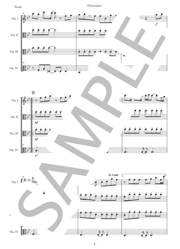藤原聡「Pretender」ヴィオラ四重奏版 (Official髭男dism) / 初〜中級 - サンプル譜面 4/5