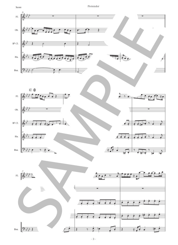 藤原聡「Pretender」木管五重奏版 (Official髭男dism) / アンサンブル木管 初〜中級 - サンプル譜面 3/5