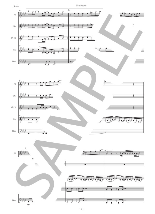 藤原聡「Pretender」木管五重奏版 (Official髭男dism) / アンサンブル木管 初〜中級 - サンプル譜面 5/5